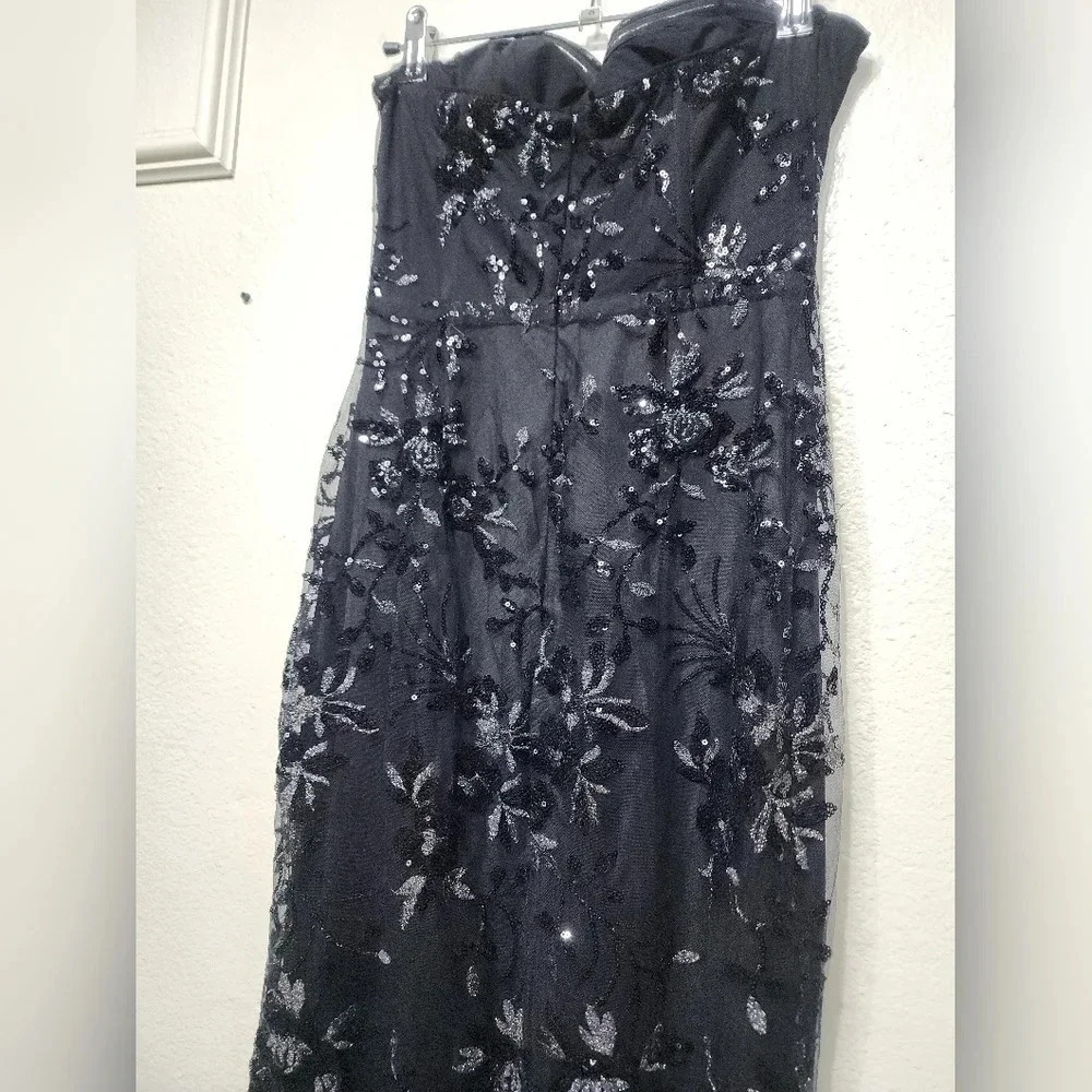 Lulus Confident Sensation Black Sequin Strapless Bustier Maxi Dress XS Wedding - Picture 10 of 11
